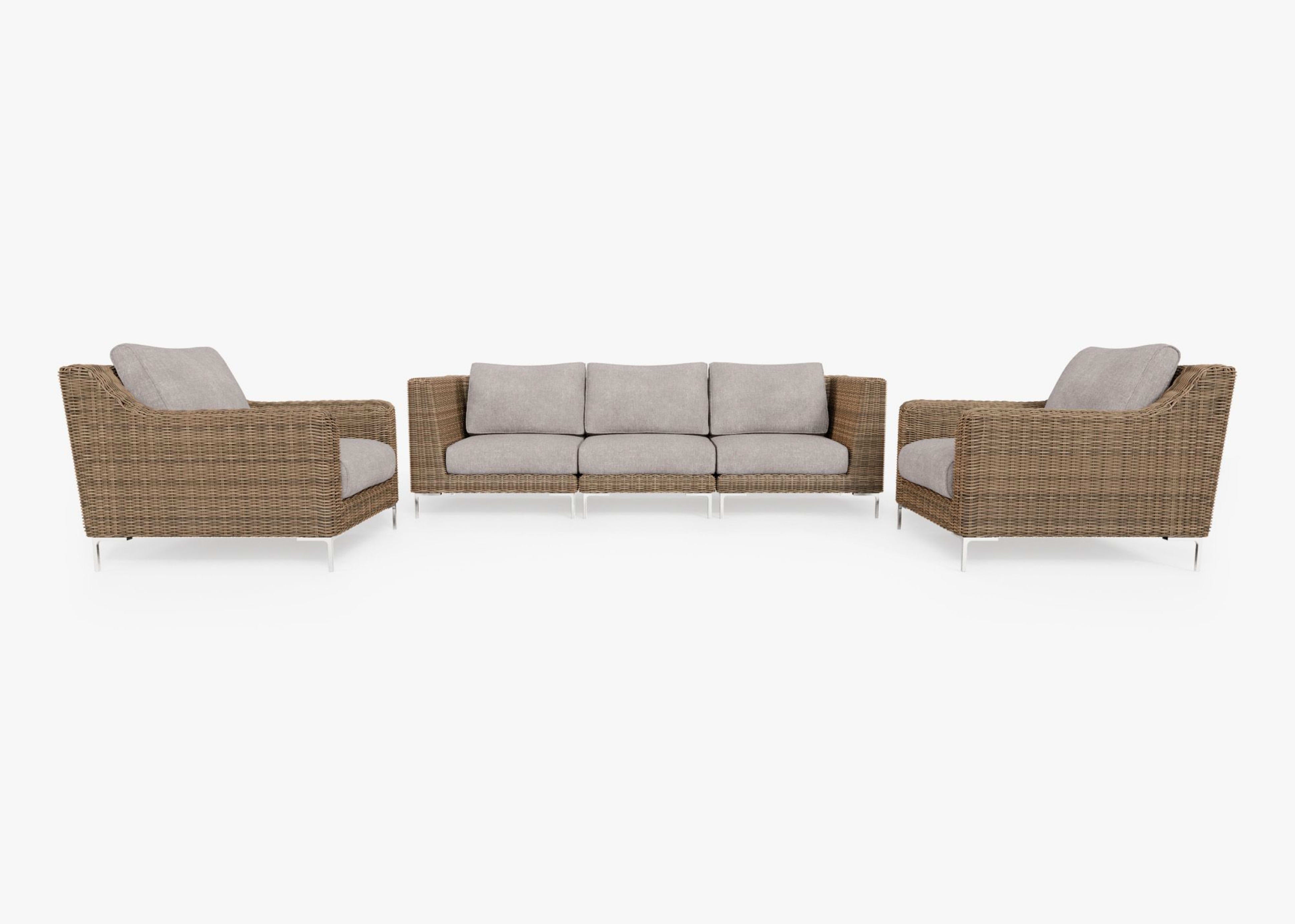 brown Wicker Outdoor Sofa with Armchairs - 5 Seat