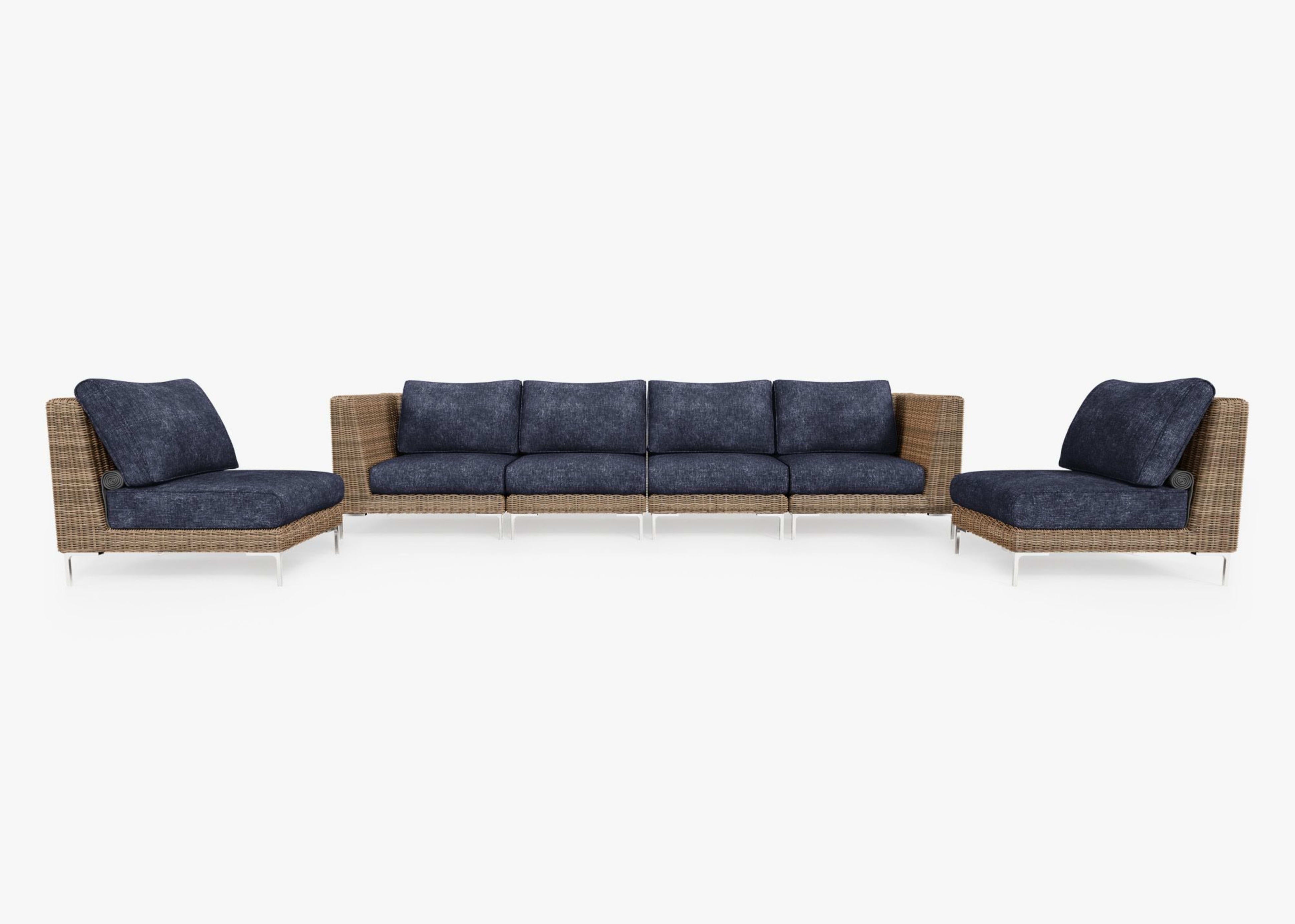 Brown Wicker Outdoor Sofa with Armless Chairs - 6 Seat
