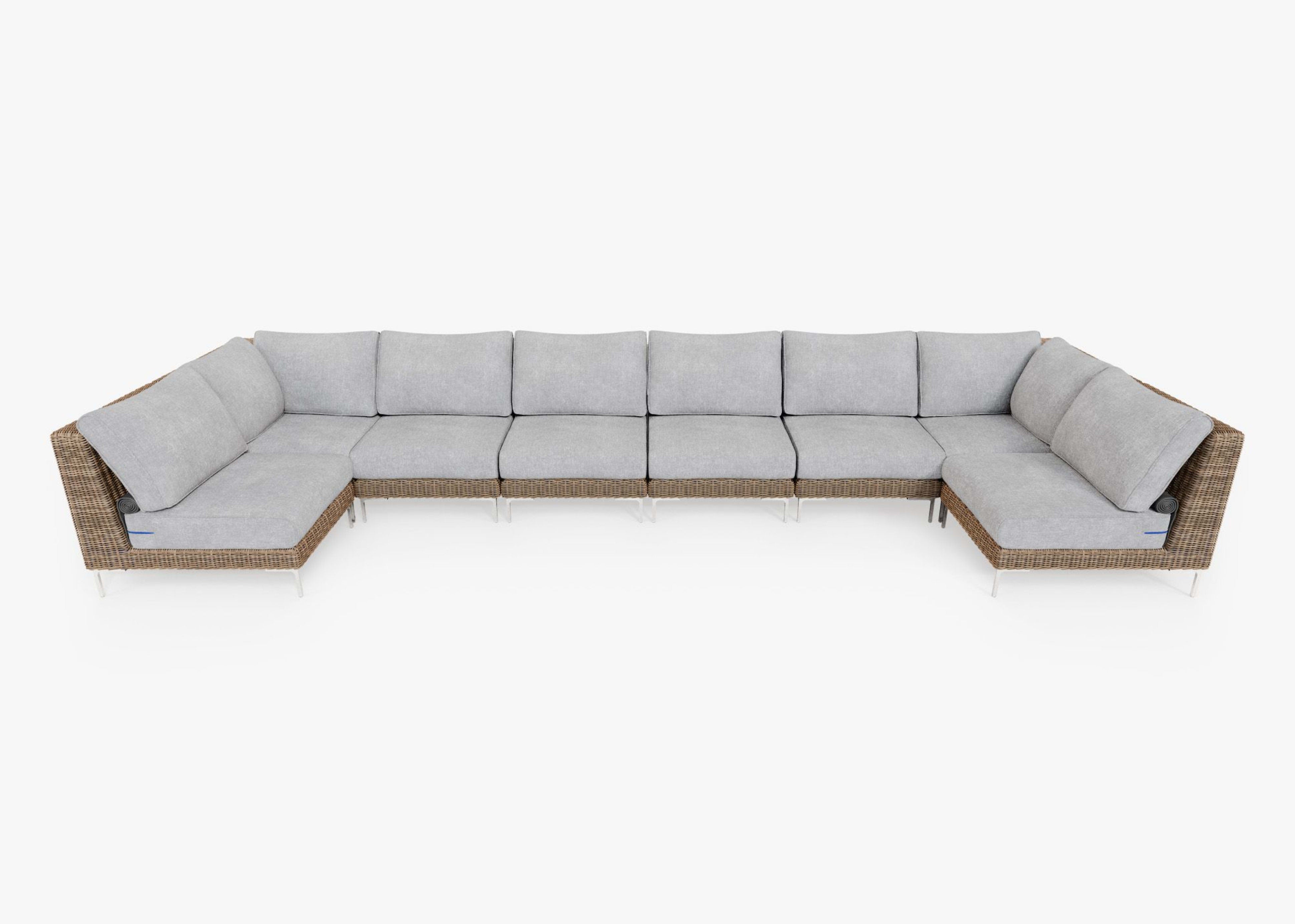 brown Wicker Outdoor U Sectional - 8 Seat