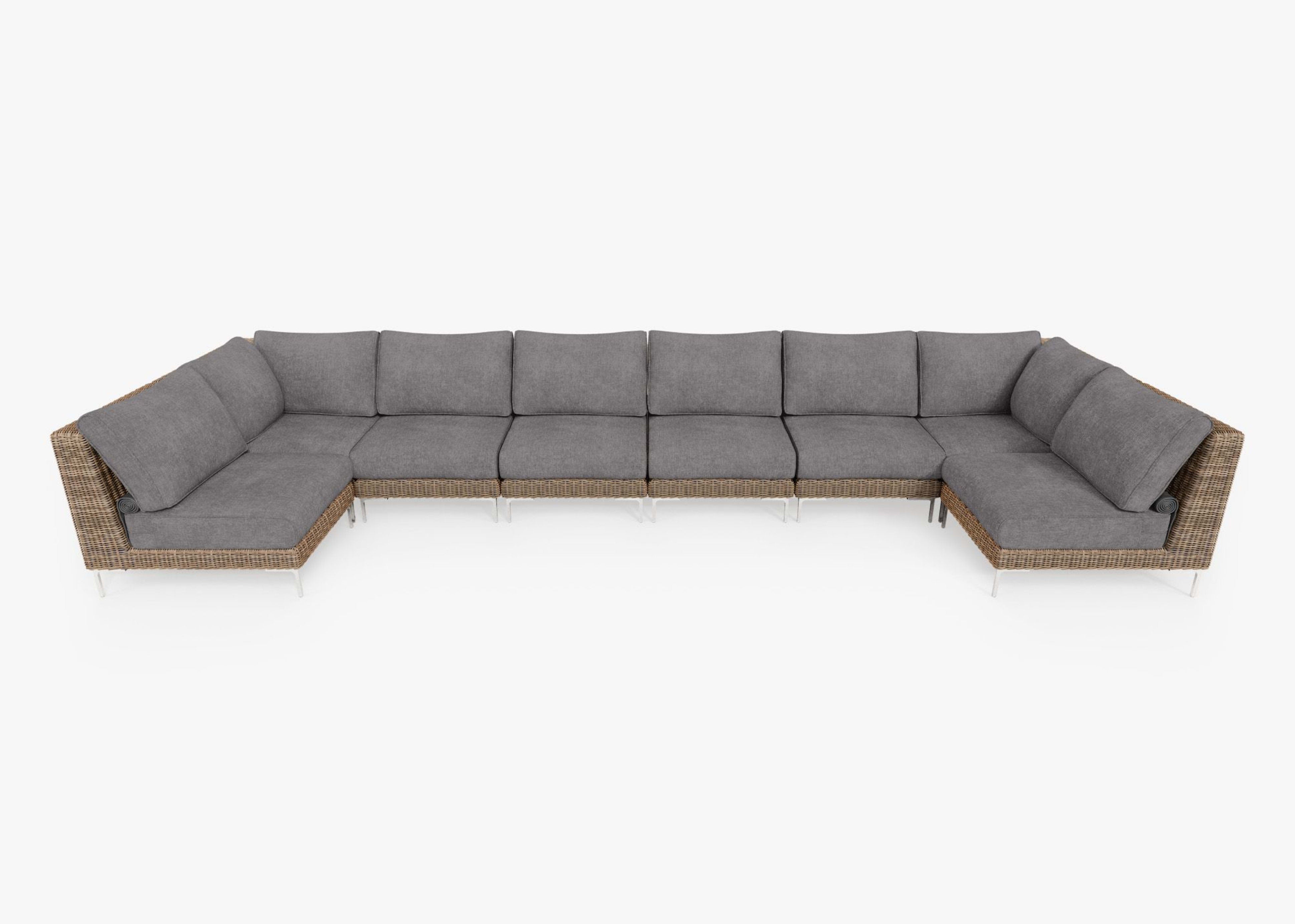 brown Wicker Outdoor U Sectional - 8 Seat