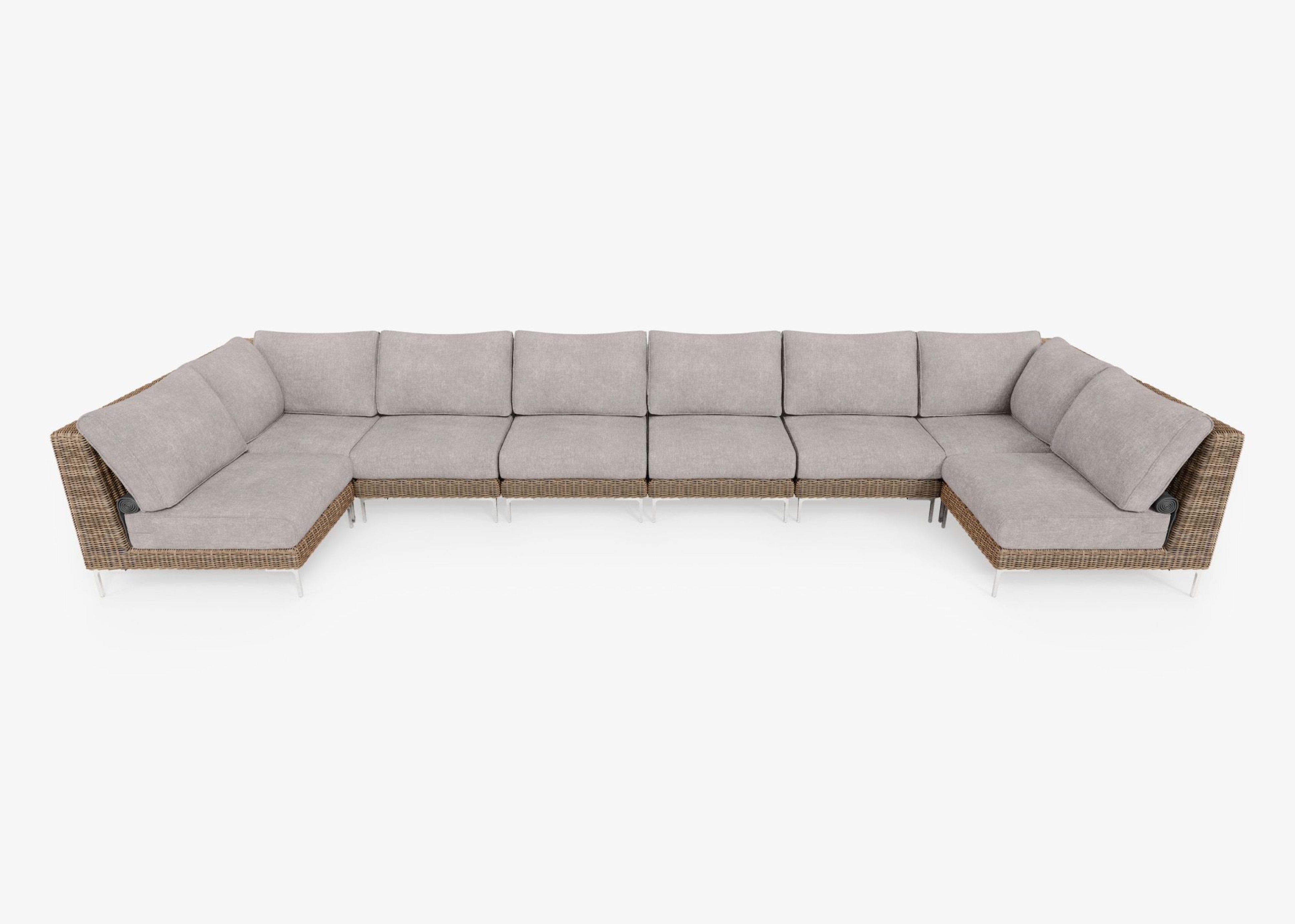 brown Wicker Outdoor U Sectional - 8 Seat
