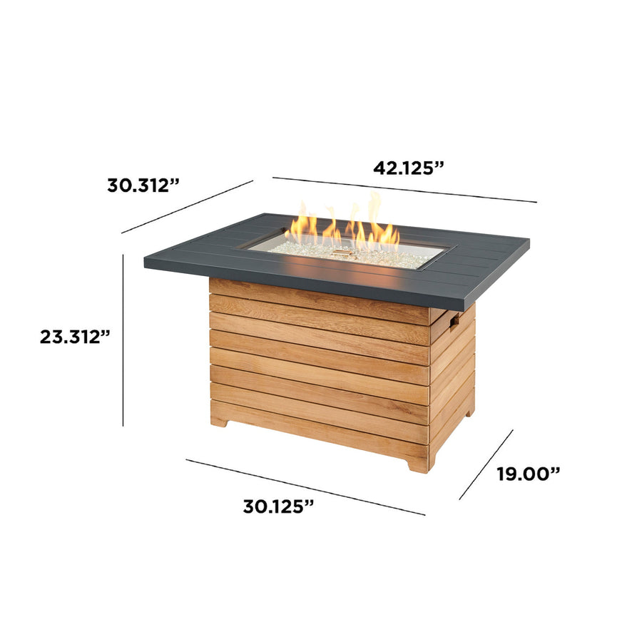 Darien Rectangular Gas Fire Pit Table 42" dimensions