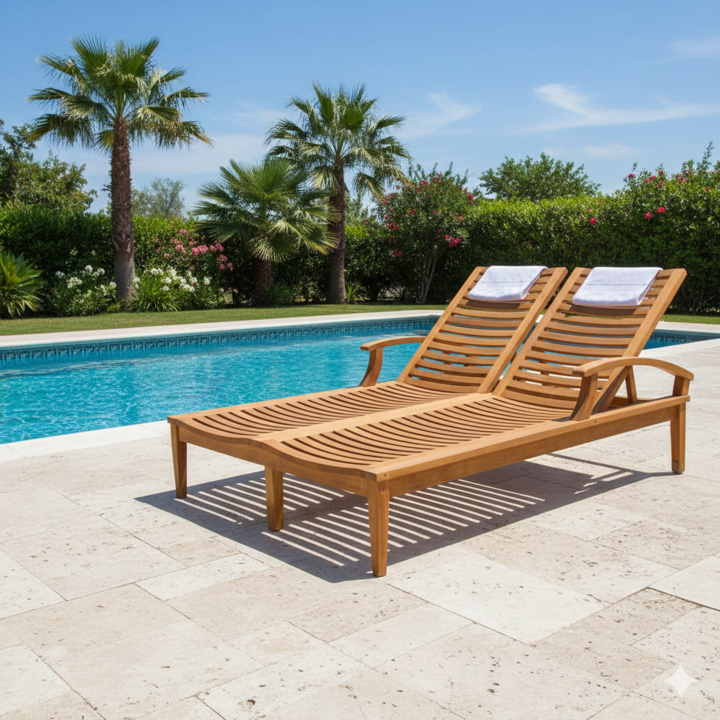 Classic Double Teak Chaise Lounger