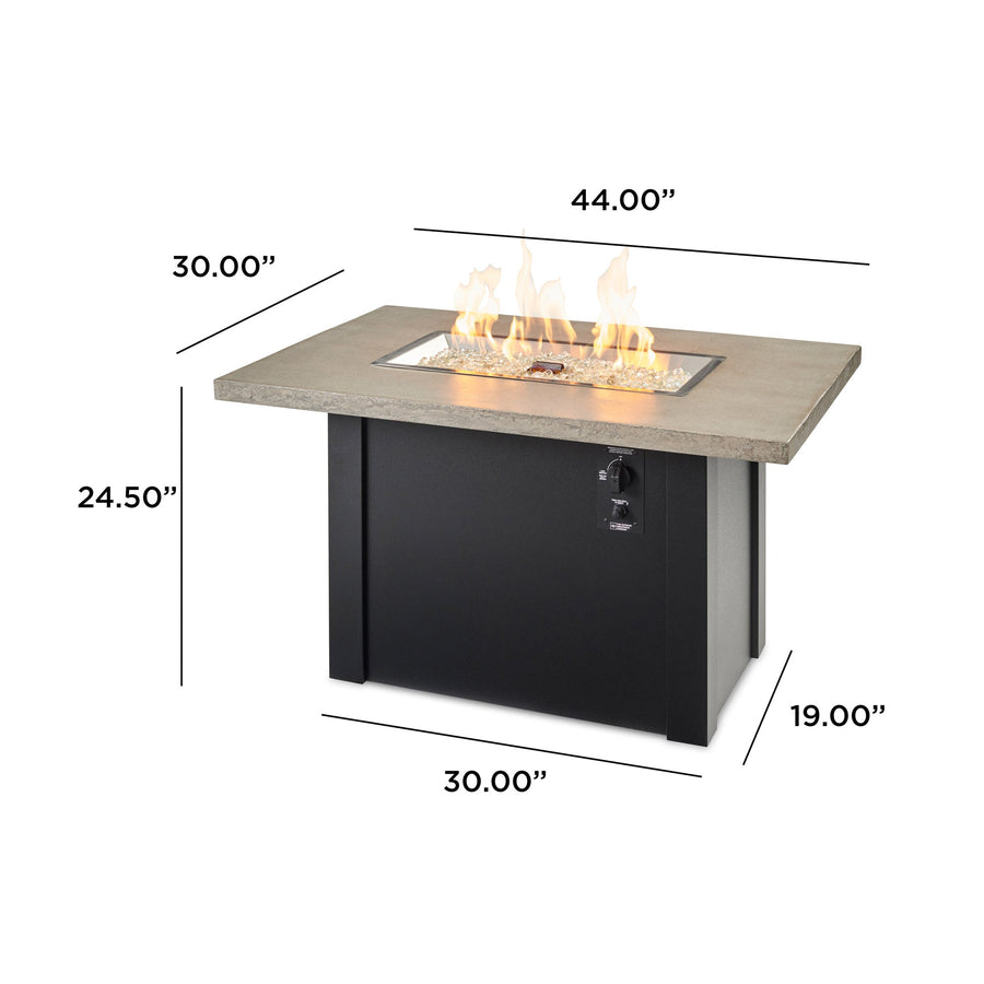 Havenwood Rectangular Gas Fire Pit Table 44" dimensions
