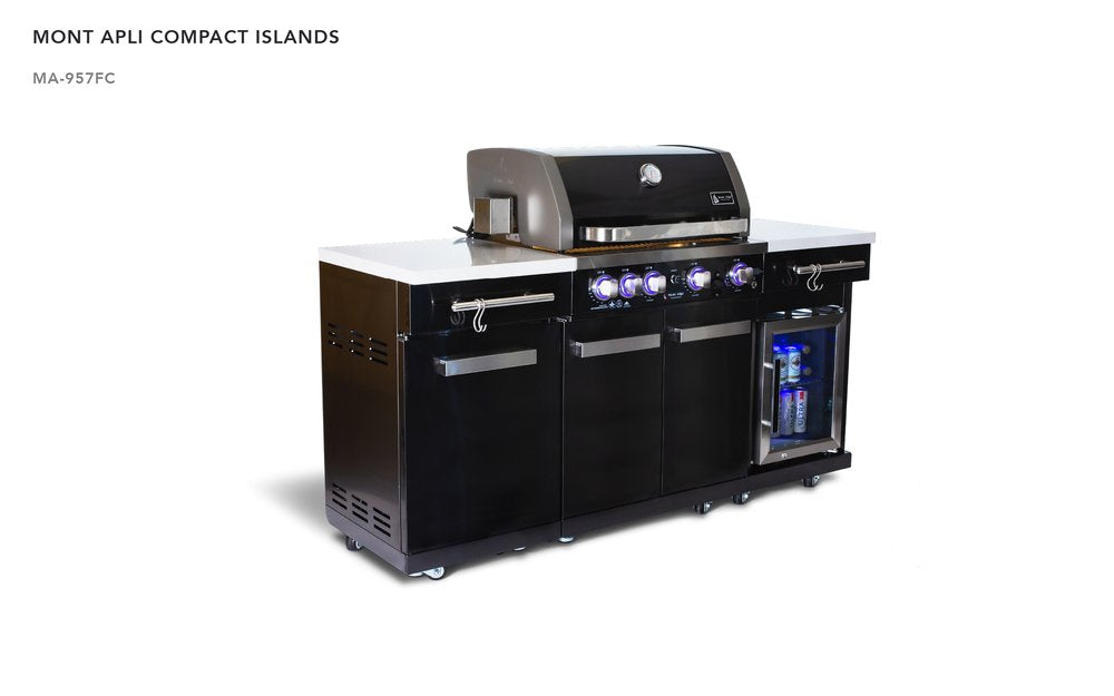Compact Island Outdoor Kitchen MA-957FC with Refrigerator in Black Stainless Steel by Mont Alpi