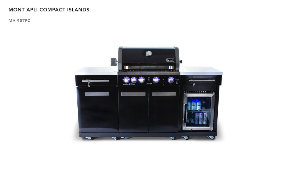 Compact Island Outdoor Kitchen MA-957FC with Refrigerator in Black Stainless Steel by Mont Alpi