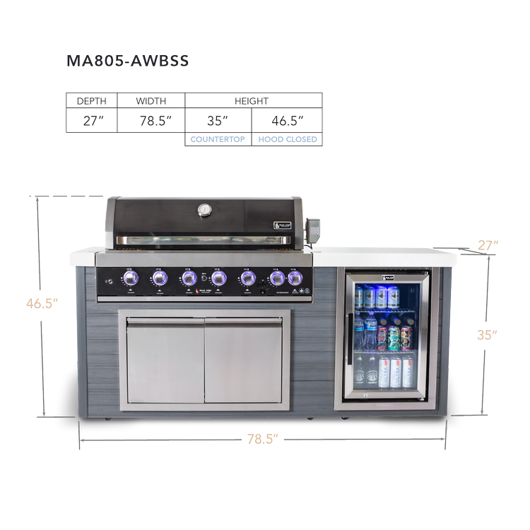 6-Burner Artwood Island in Black Stainless Steel MA805-AWBSS by Mont Alpi