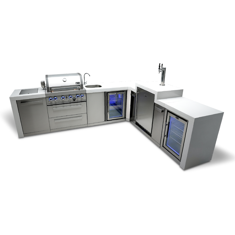 Mont Alpi Deluxe Series 4 Burner Deluxe Island with a 90-Degree Corner, Kegerator, Beverage Center and Fridge Cabinet MAi400-D90KEGBEVFC by Mont Alpi