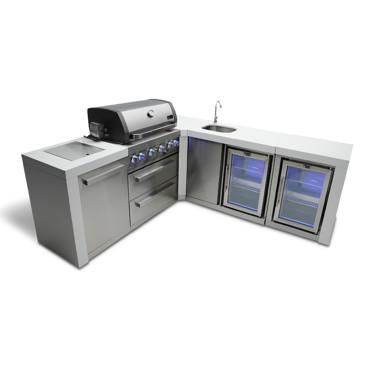 Mont Alpi Deluxe Series 4 Burner Deluxe Island with a 90-Degree Corner, Beverage Center and a Fridge Cabinet MAi400-D90BEVFC by Mont Alpi