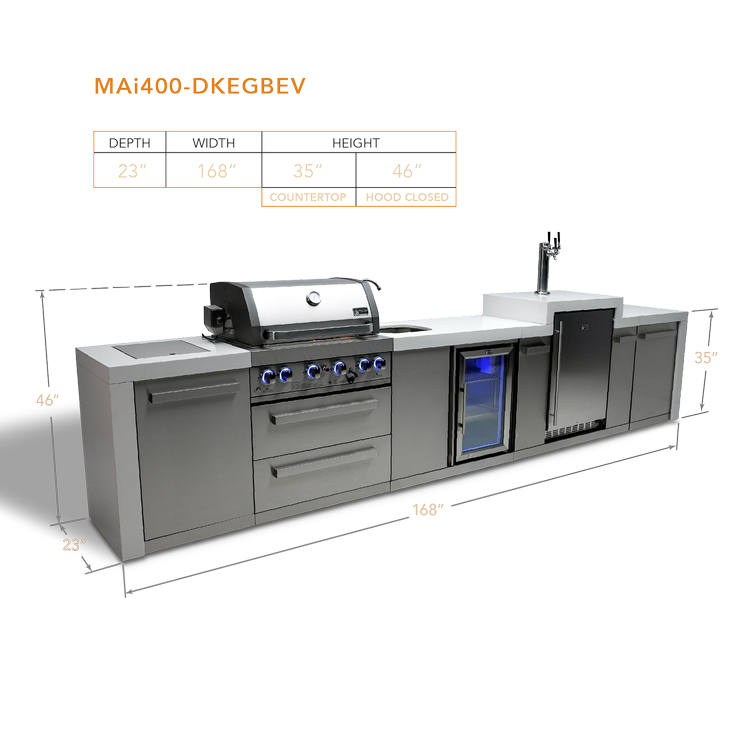Mont Alpi Deluxe Series 4 Burner Deluxe Island with a Kegerator and a Beverage Center MAi400-DKEGBEV by Mont Alpi