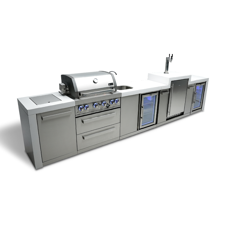Mont Alpi Deluxe Series 4 Burner Deluxe Island with a Kegerator, Beverage Center and Fridge Cabinet MAi400-DKEGBEVFC by Mont Alpi
