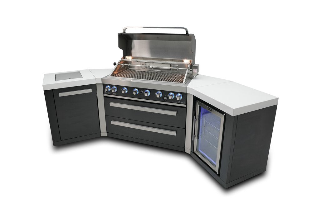 Mont Alpi Black Series 805 Black Stainless Steel Island With 45-Degree Corners and a Fridge Cabinet MAi805-BSS45FC by Mont Alpi