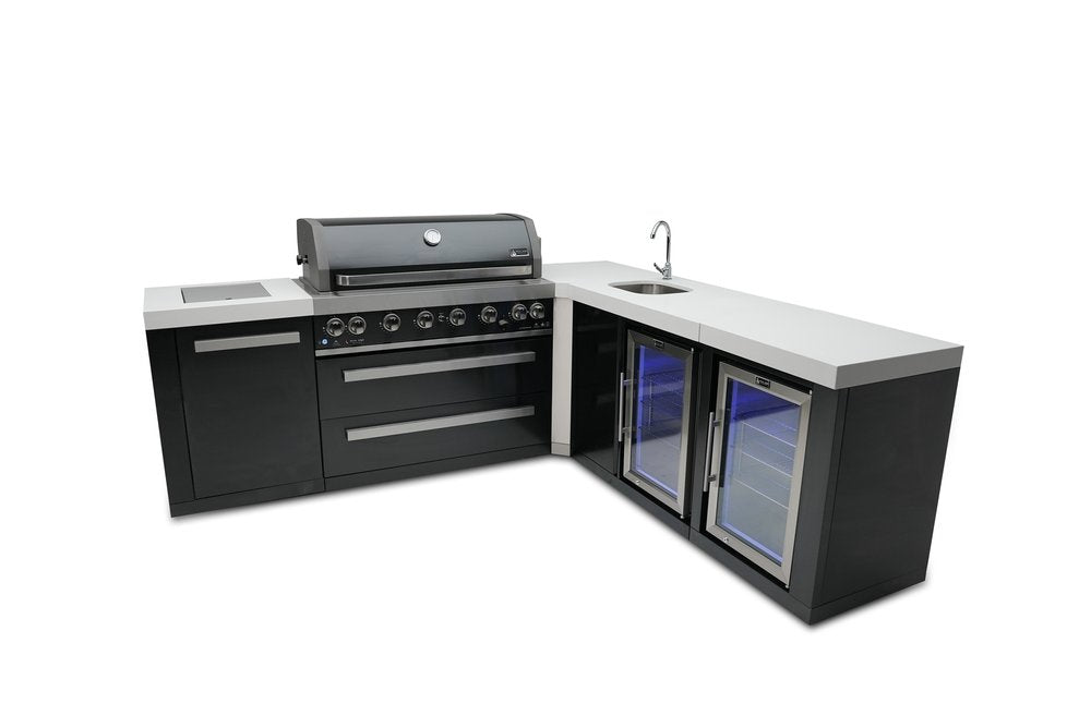 Mont Alpi Black Series 805 Black Stainless Steel Island With A 90-Degree Corner, Beverage Center and Fridge Cabinet MAi805-BSS90BEVFC by Mont Alpi