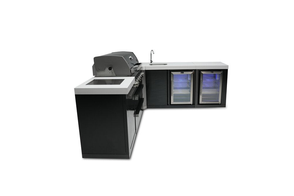 Mont Alpi Black Series 805 Black Stainless Steel Island With A 90-Degree Corner, Beverage Center and Fridge Cabinet MAi805-BSS90BEVFC by Mont Alpi
