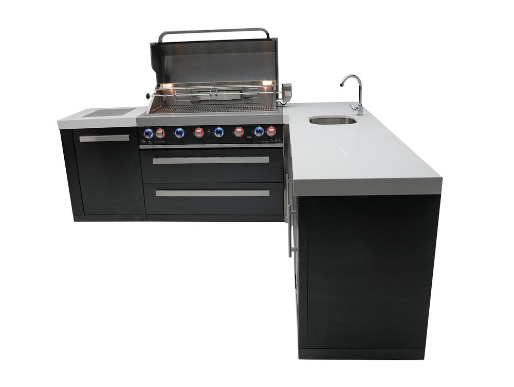 Mont Alpi Black Series 805 Black Stainless Steel Island With A 90-Degree Corner, Beverage Center and Fridge Cabinet MAi805-BSS90BEVFC by Mont Alpi