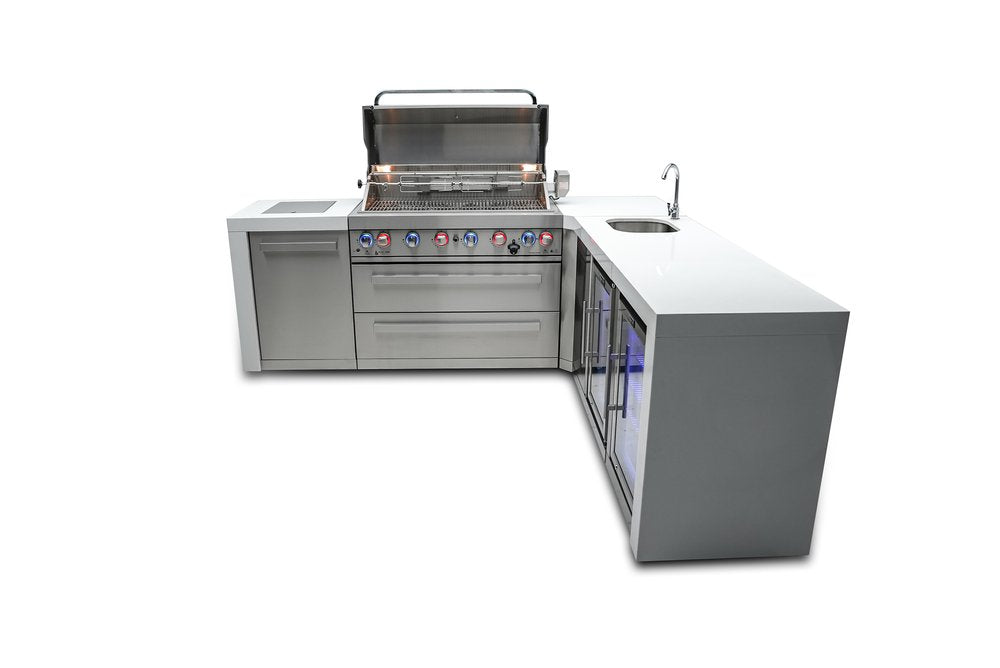 Mont Alpi Deluxe Series 6 Burner Deluxe Island with a 90-Degree Corner, Beverage Center and a Fridge Cabinet MAi805-D90BEVFC by Mont Alpi