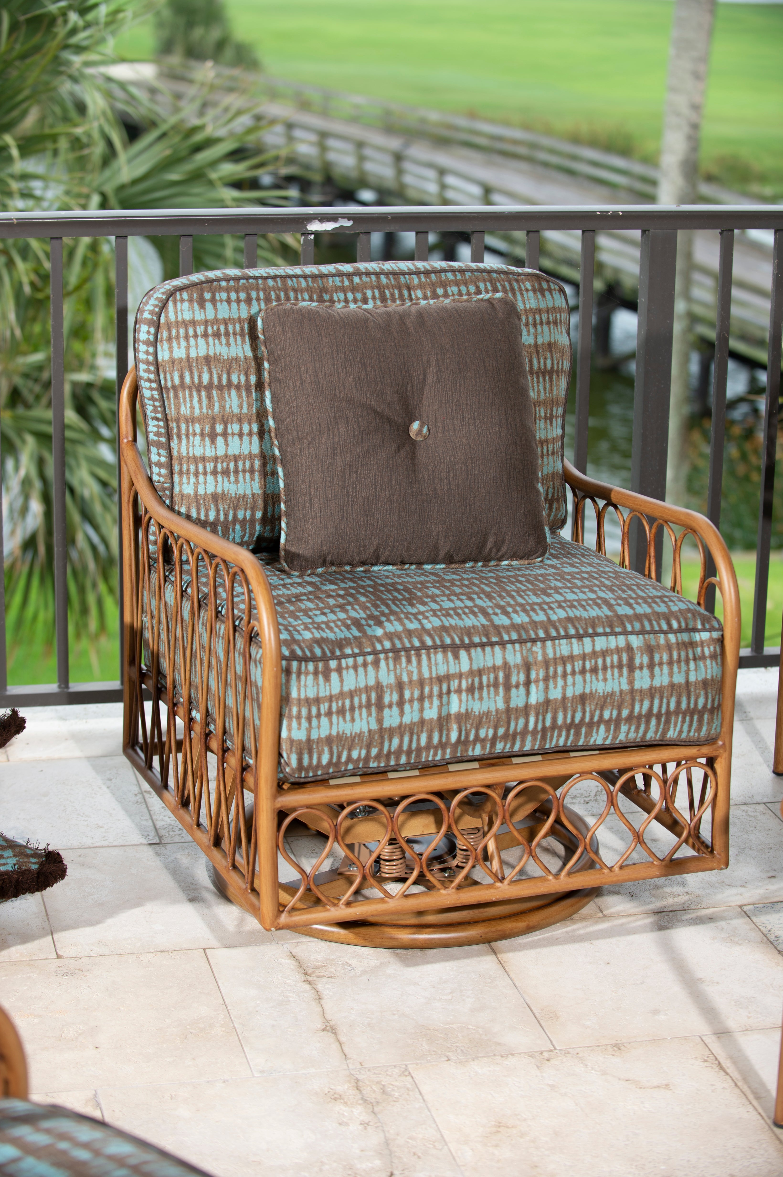 Cane Swivel Rocking Lounge Chair By Woodard