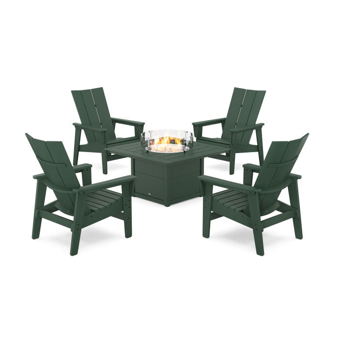 5-Piece Modern Grand Upright Adirondack Conversation Set with Fire Pit Table
