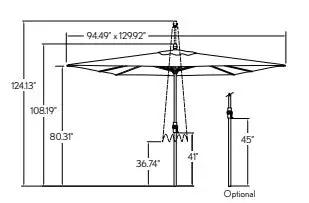 8 x11 patio umbrella 8'x11' CRANK LIFTBOTTOM POLE