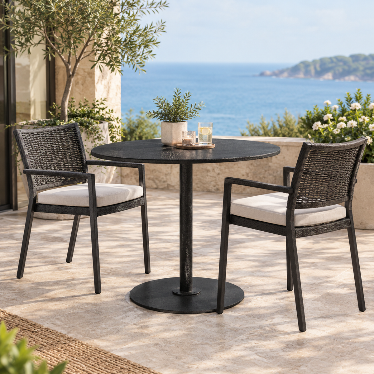 Axis 48" Round Solid Top KD Pedestal Dining Umbrella Table by Tropitone