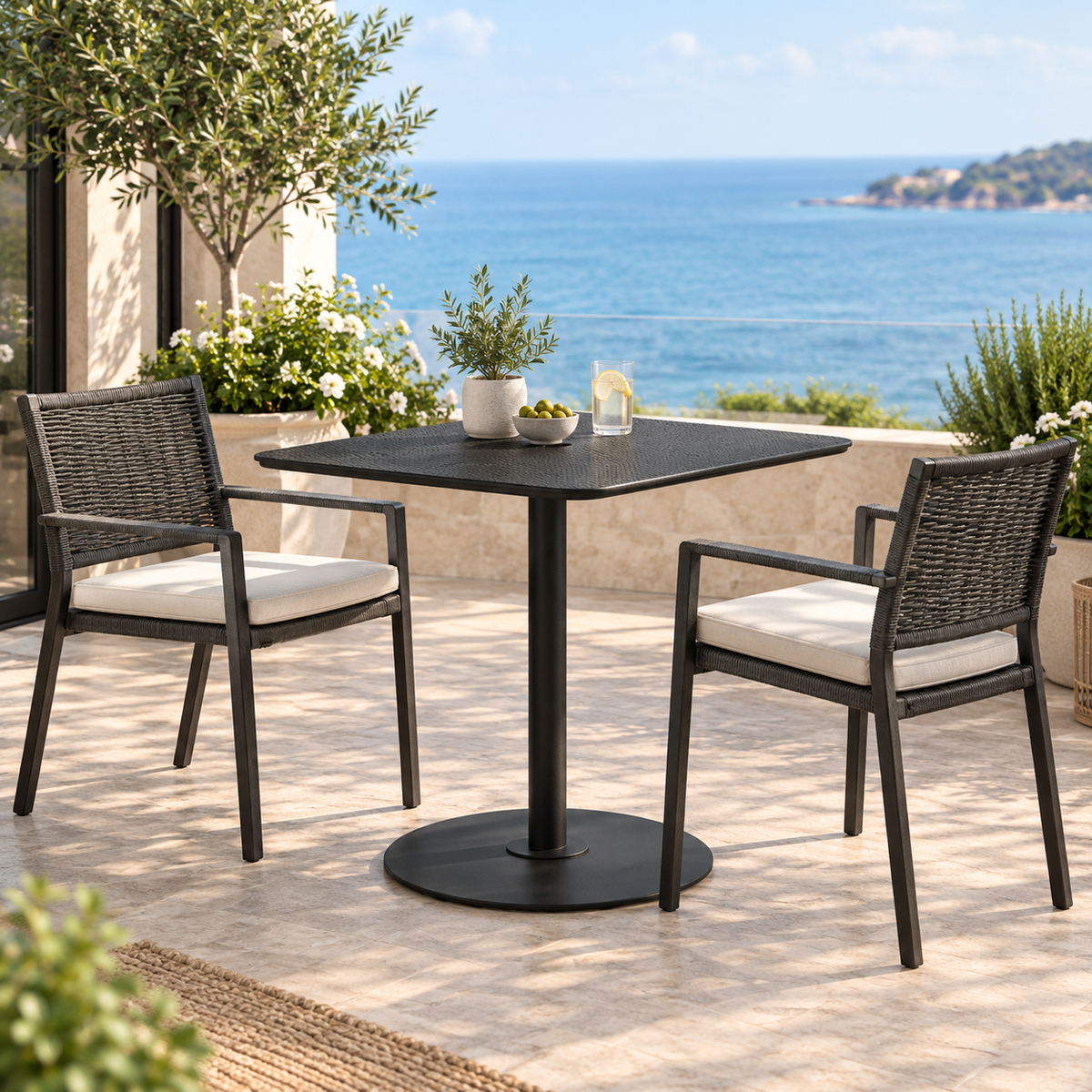 Axis 36" Square Solid Top KD Pedestal Dining Umbrella Table by Tropitone