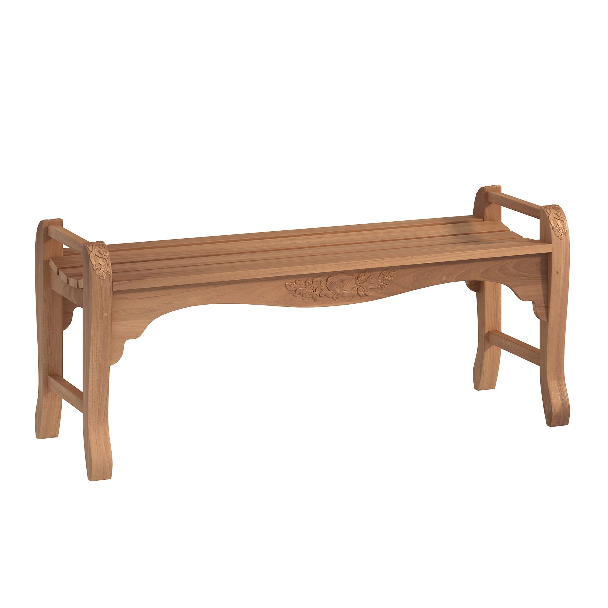 Teak Backless Rose Carved 4' Bench  By Classic Teak