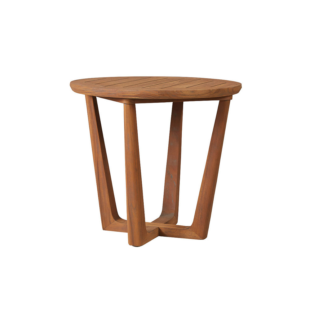 Teak 24” Round Sled Base End Table by Lloyd Flanders