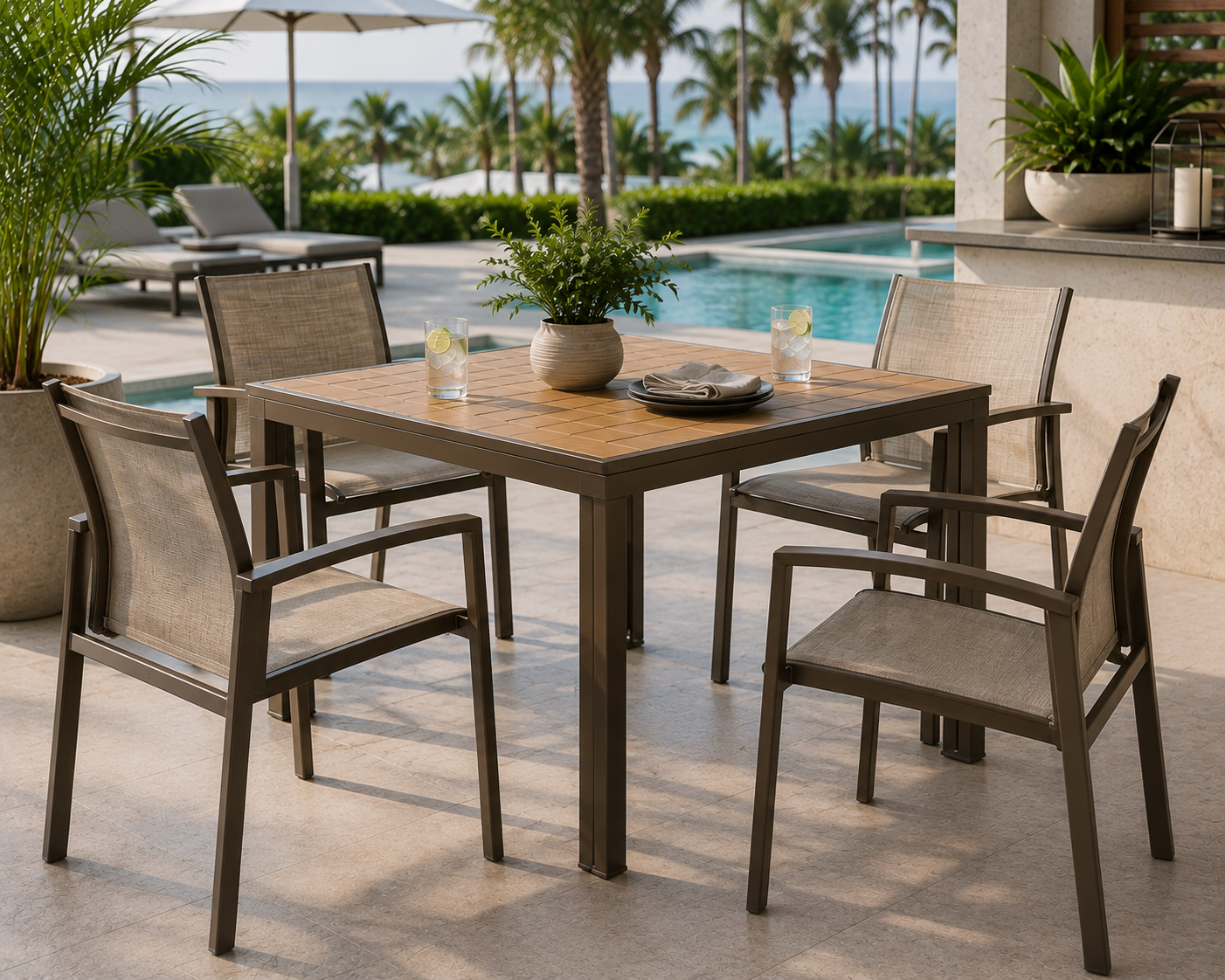 Parsons Forma Table KD ADA Dining Umbrella Table 37" Square by Tropitone