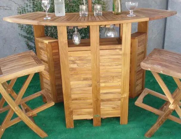 Teak Folding Bar Table with teak chairs