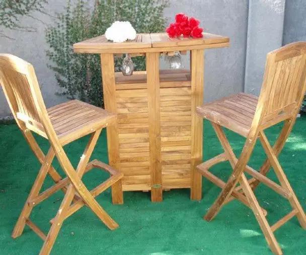 Teak Folding Bar Table on patio