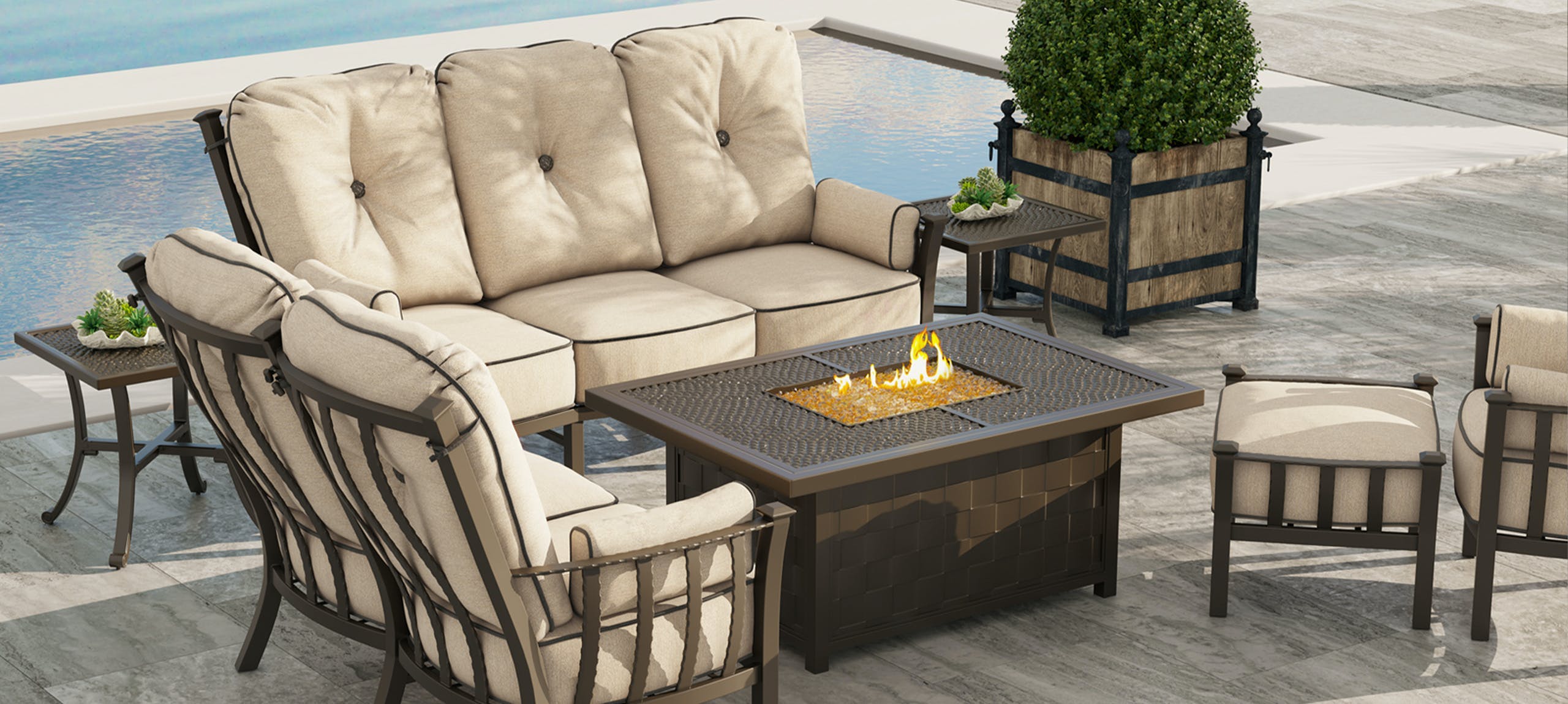 Castelle Classic 49 Round Fire Pit Coffee Table Fire & Heat