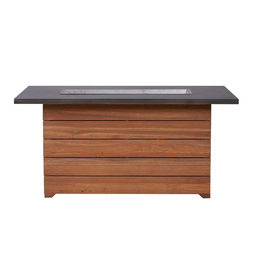 Teak 52” Rect. Fire Table with Faux Concrete Top