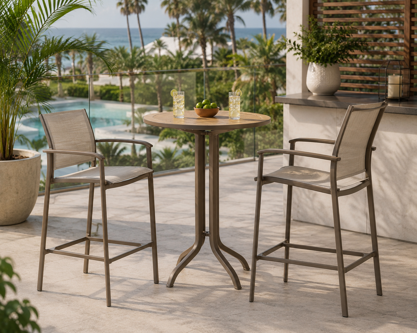 Horizons Forma Table KD Pedestal Bar Umbrella Table 42" Round by Tropitone