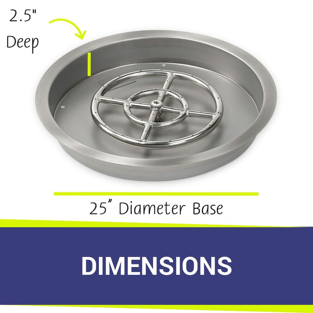 Stainless Steel Round Drop-In 25" Pan With 18" Ring Burner by American Fire glass