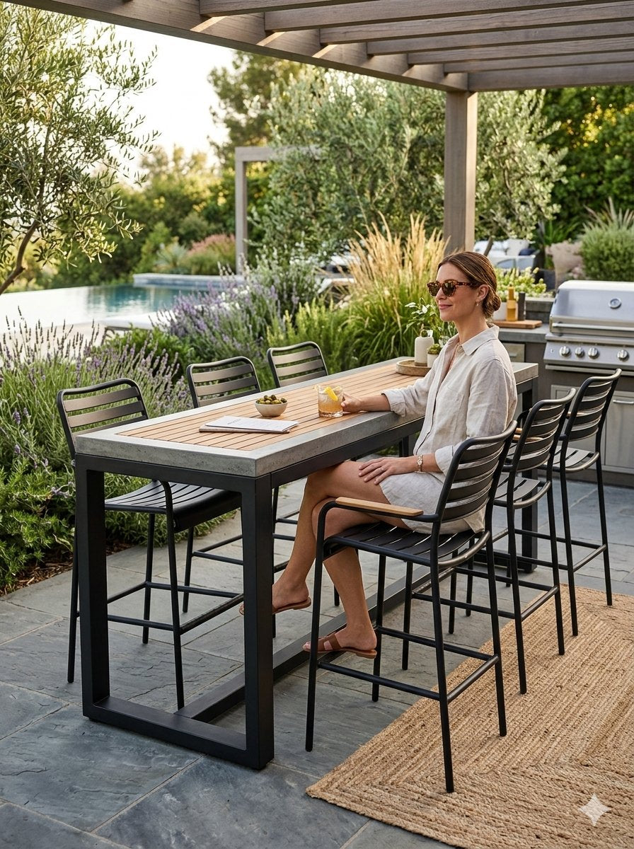 Cove Slat Back Stationary Bar Stool by Tropitone