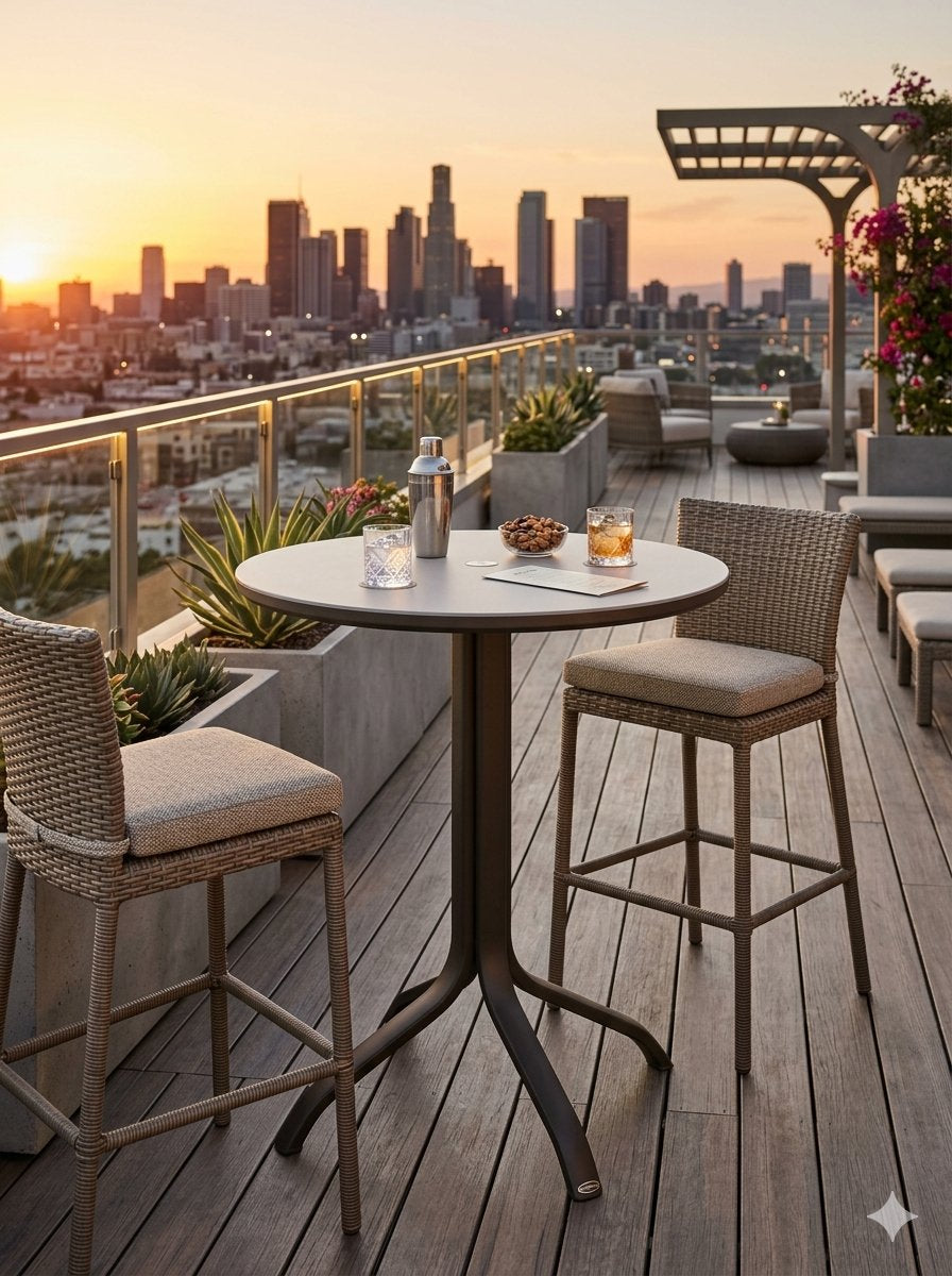 Horizon Solid 42" Round KD Pedestal Bar Umbrella Table by Tropitone