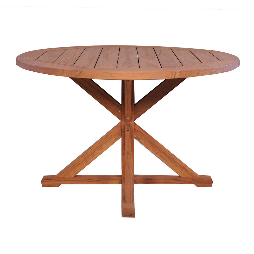 Teak 48” Round Cross Base Dining Table by Lloyd Flanders