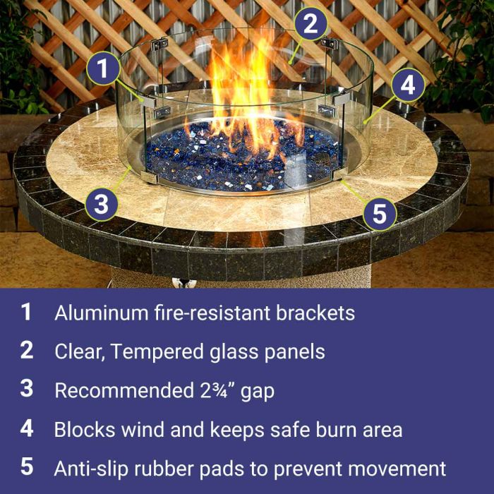 Round Glass Flame Guard for Round Fire Pit by American Fire glass