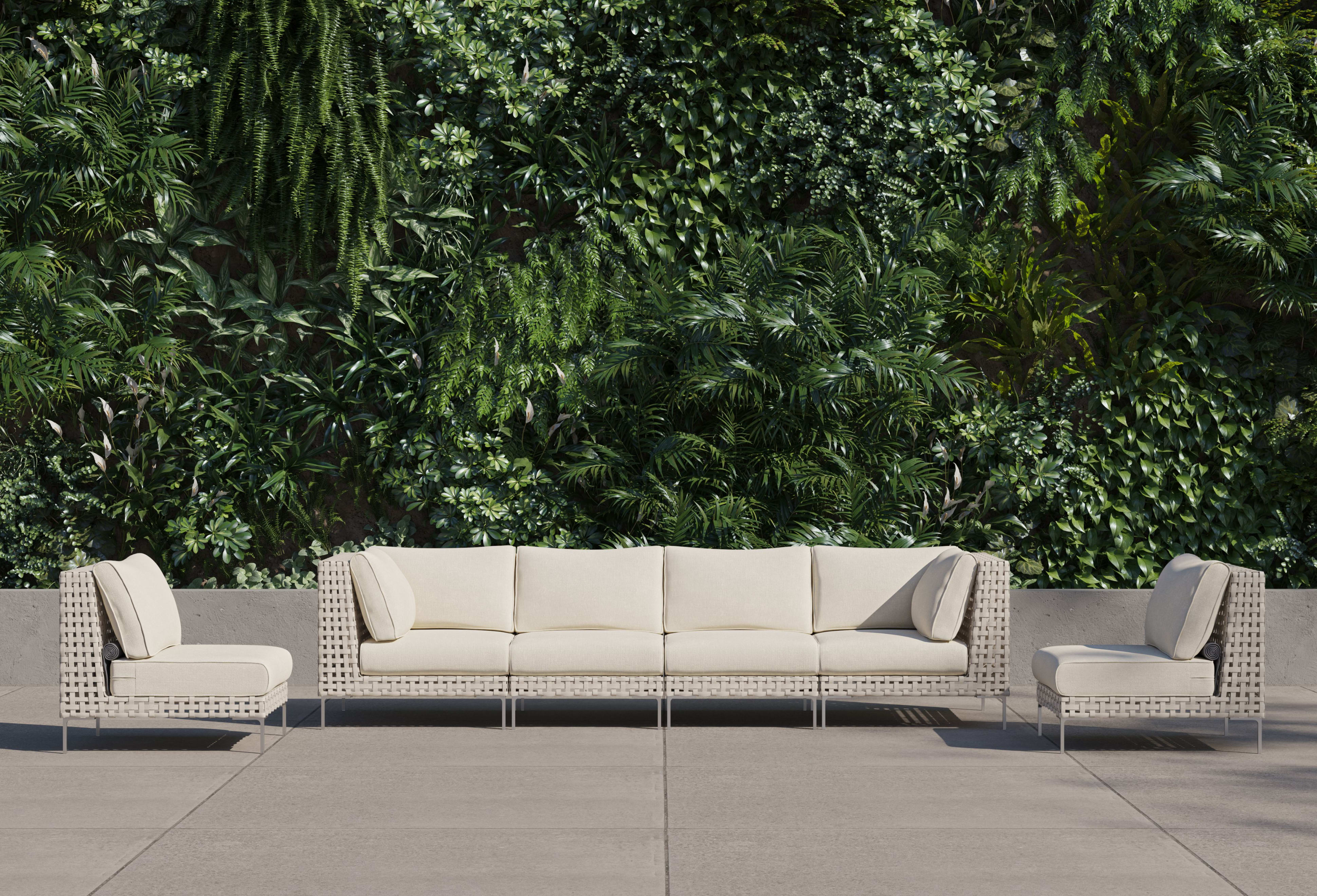 open weave Wicker Outdoor Sofa with Armless Chairs - 6 Seat