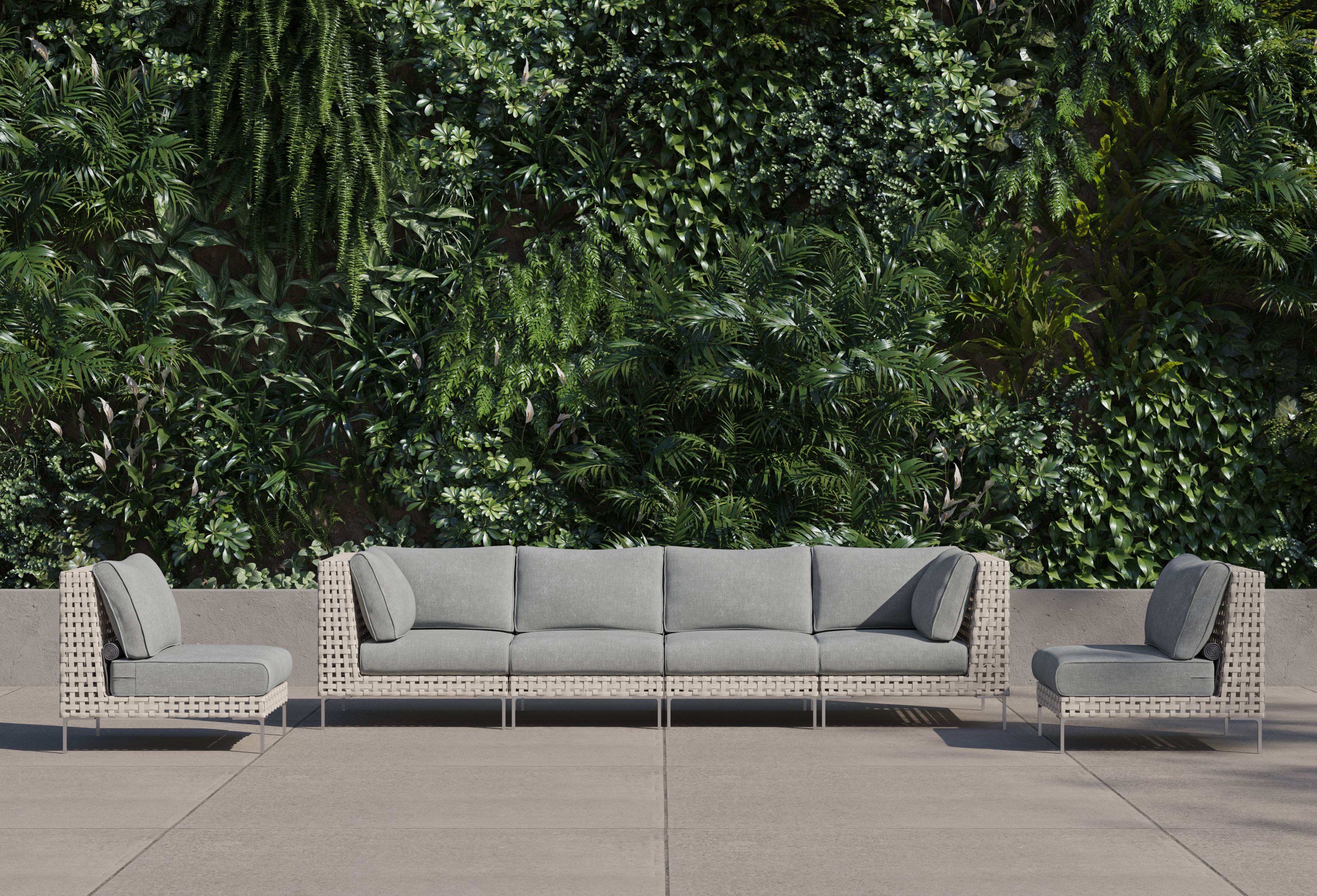 open weave Wicker Outdoor Sofa with Armless Chairs - 6 Seat