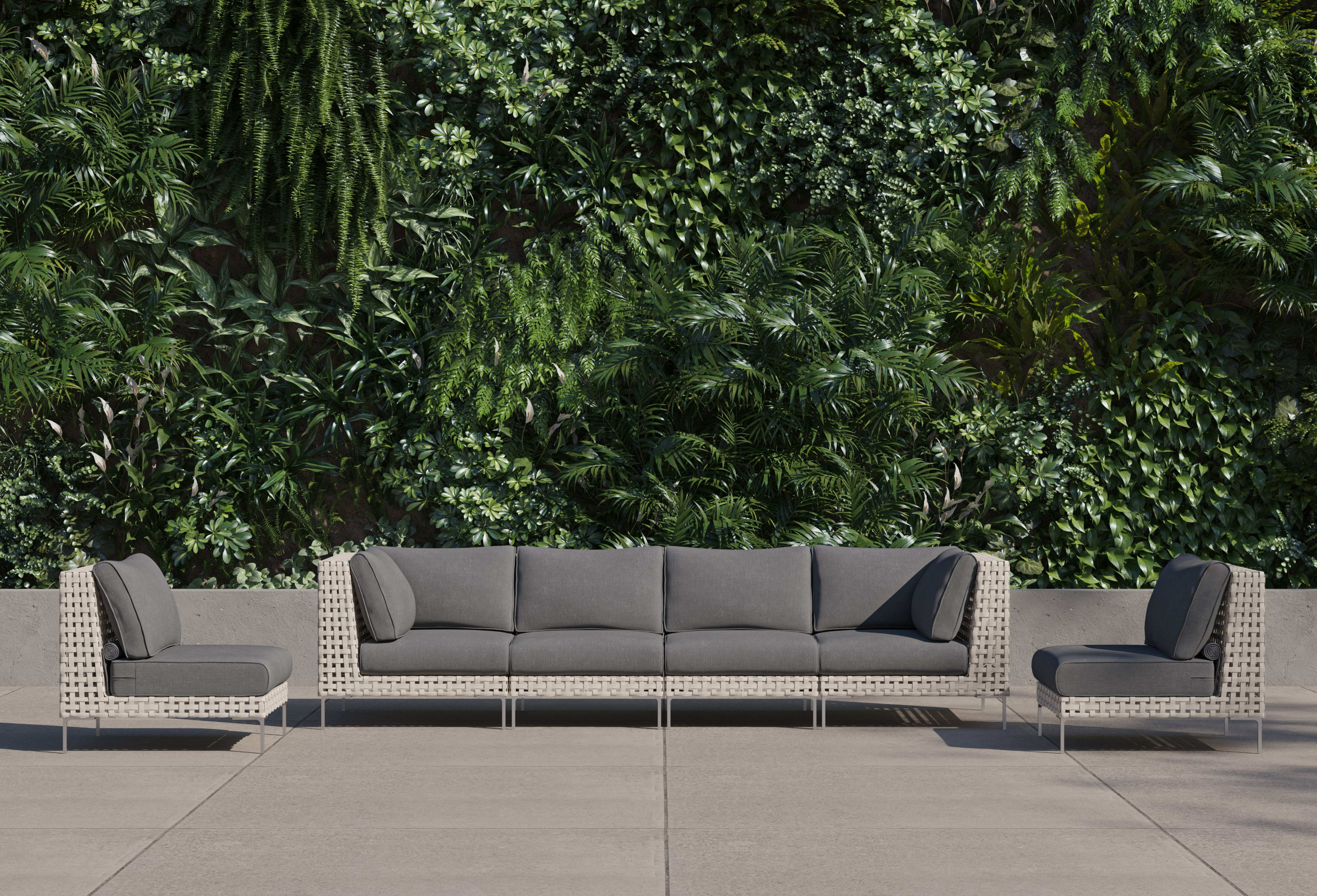 open weave Wicker Outdoor Sofa with Armless Chairs - 6 Seat